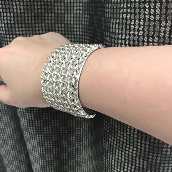 Brushed Silver-Tone Metal Chain Cuff Bracelet - Picture 4 of 5